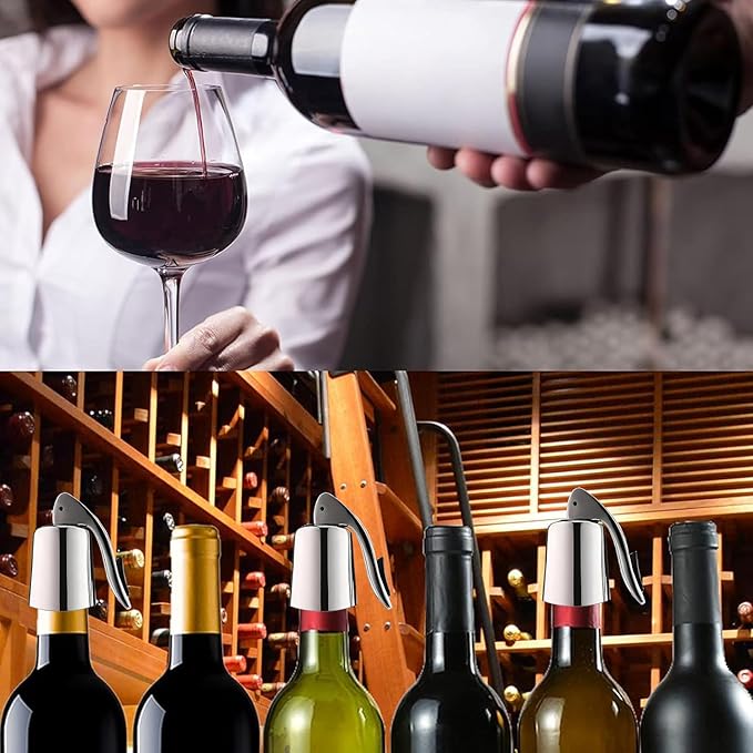 Stainless Steel Wine Bottle Stoppers with Silicone - Reusable Wine Freshness Keep,Wine Bottle Sealer Stopper, Ideal Wine Saver Accessory Gift (Silver,2 Pack)