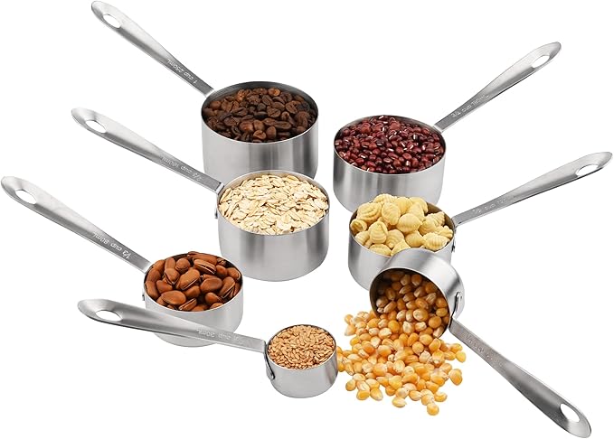Measuring Cups and Spoons Set of 19, 7 Stainless Steel Stackable Measuring Cups, 9 Measuring Spoons, Metal Measuring Spoons and Cups for Dry or Wet Ingredients During Kitchen & Baking