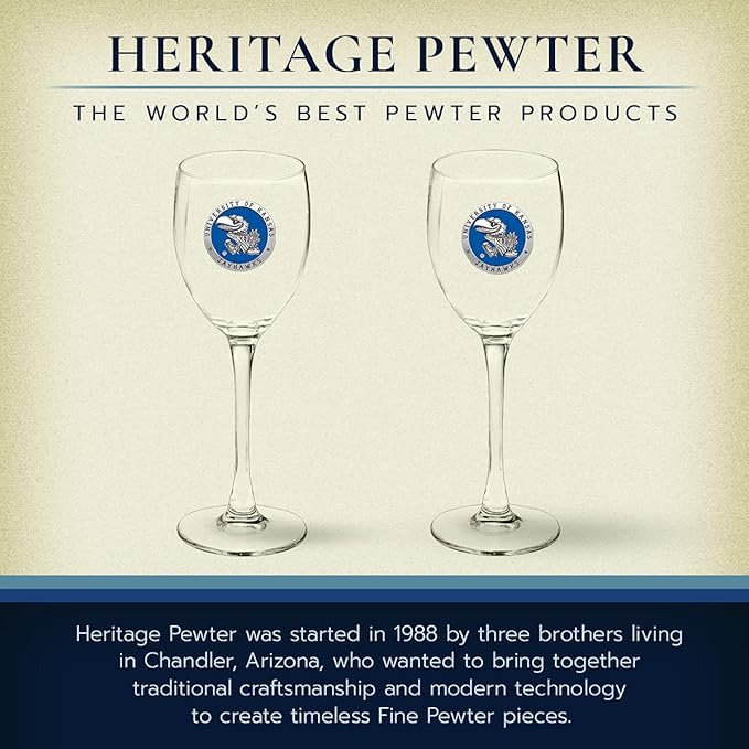 Heritage Pewter Kansas Jayhawks Glass Goblets – Set of 2 | 12 OZ Goblet Wine Glasses | Expertly Crafted Pewter Glass