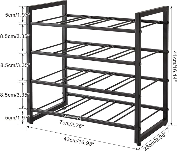 IBUYKE Wine Racks Countertop, 4 Tiers Metal Wine Rack,Wine Rack Freestanding Storage 16 Bottle Capacity, for Home Kitchen, Pantry, Wine Cellar, Bar, Black UTMJ903H