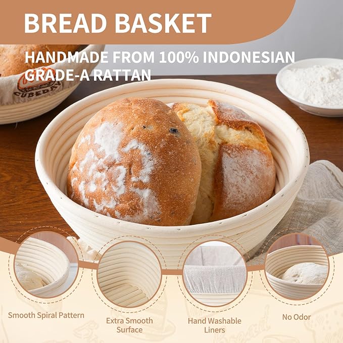 Banneton Bread Proofing Basket,Sourdough Bread Baking Supplies,Sourdough Starter Kit with 9" Round & 10" Oval Proofing Basket, Sourdough Kit, Banneton Gift Set, Bread Making Tools 15PCS SET