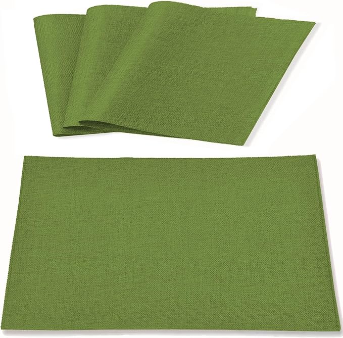 Linen Fabric Placemats Set of 4, Machine Washable, Heat Resistant, Wrinkle Free, Thick Polyester Kitchen Place Mats for Dining Table (Green)