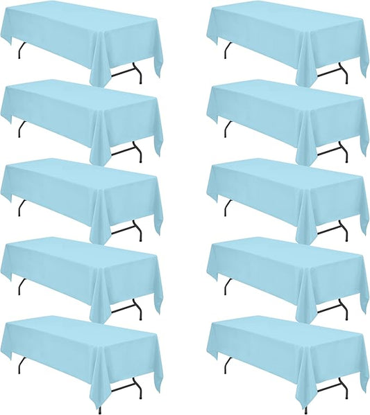 BRILLMAX 10 Pack Light Blue Tablecloths for 8 Foot Rectangle Tables 60 x 126 Inch - 8ft Rectangular Bulk Linen Polyester Fabric Washable Cloth Cover for Wedding Reception Banquet Birthday Party