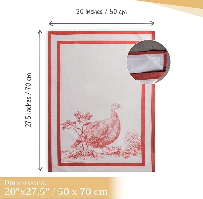Maison d' Hermine Kitchen Towels Set of 3 100% Cotton 20" x 27.5" Reusable Cloth Tea Dish Towels Absorbent with Hanging Loop for Kitchen Dining Thanksgiving Christmas Decorations (Holy Jouy - Red)