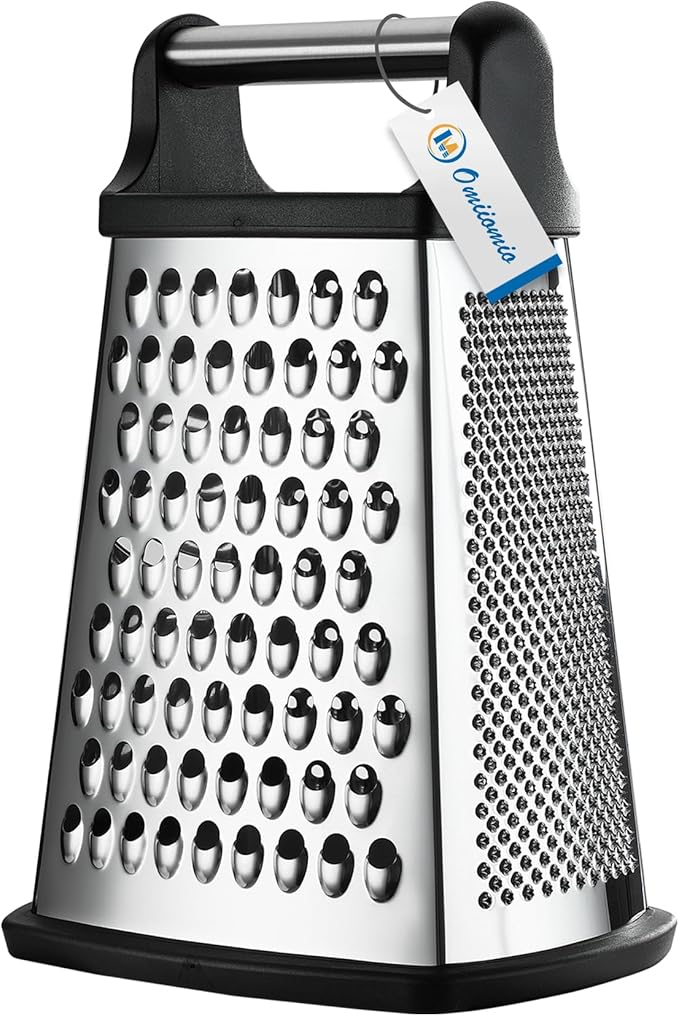 Professional Cheese Grater - Stainless Steel, XL Size, 4 Sides - Perfect Box Grater for Parmesan Cheese, Vegetables, Ginger - Dishwasher Safe - Black