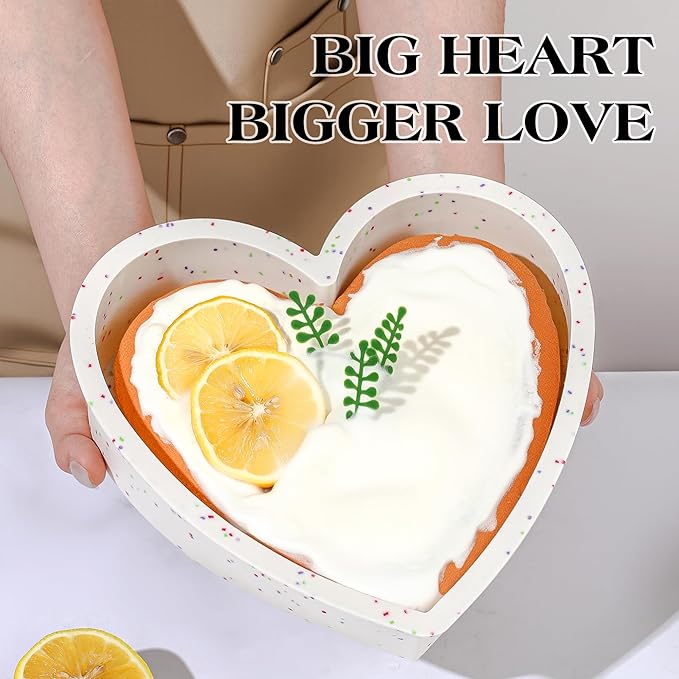 8 Inch Heart Shaped Cake Pans Large Heart Cake Pan Nonstick Silicone Molds for Baking Set of 3 (Cream)