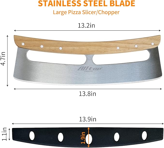 ALLTOP Pizza Cutter Rocker - High Performance Stainless Steel Slicer Blade with One-Piece Wooden Handle - Efficient and Durable Pizza Accessory - Perfect Kitchen Tool for Home Cooking and Restaurant