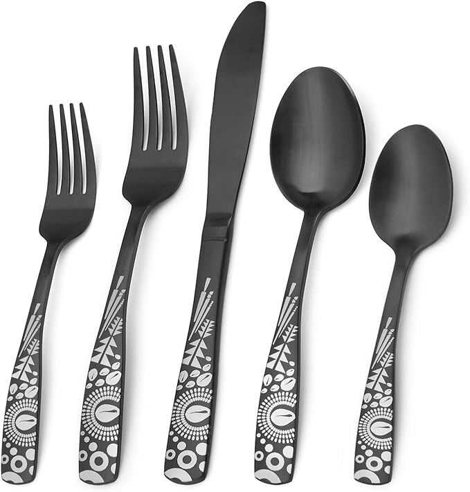 Matte Black Silverware Set, Bysta 20-Piece Stainless Steel Flatware Set, Kitchen Utensil Set Service for 4, Tableware Cutlery Set for Home and Restaurant, Satin Finish, Dishwasher Safe