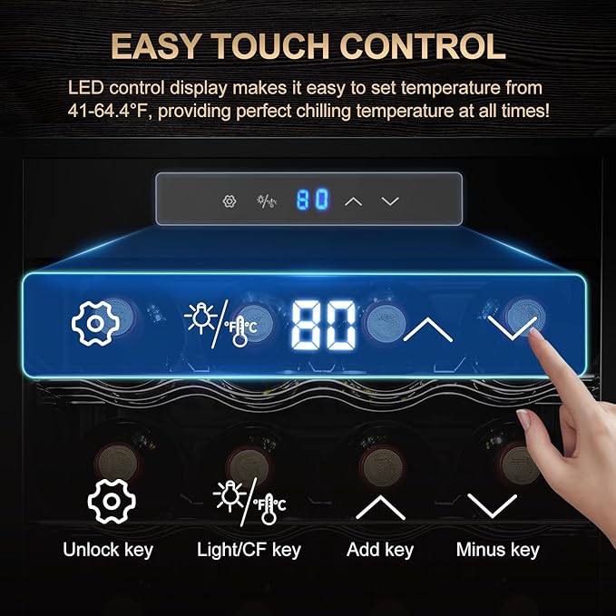 BODEGACOOLER Wine Cooler 24 Bottle for Home and Kitchen, Mini fridge for Bedroom,Wine Fridge with 41-64.4°F Digital Temperature Control,Small Freestanding Wine Refrigerator for Red, White & Champagne