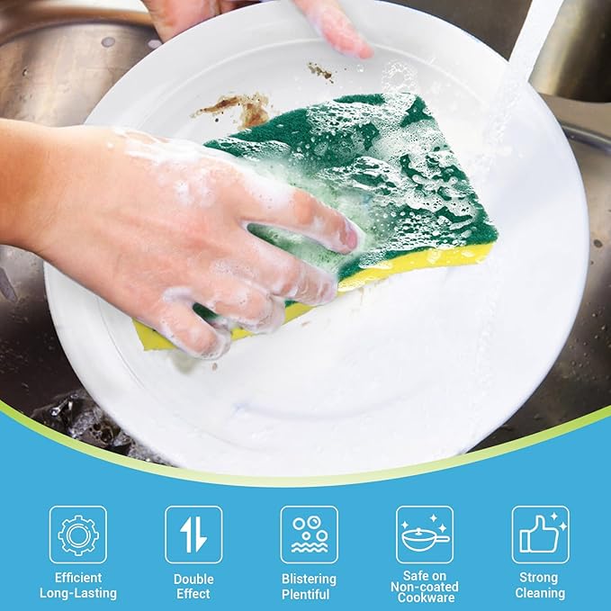 AIDEA XL Scrub Sponges 6Count, Heavy Duty Sponges for Dishes, Extra Large Sponge for Cleaning Kitchen and Household, Heavy Duty Sponge Safe for Non-Coated Cookware, Cleaning Power for Bathroom, House