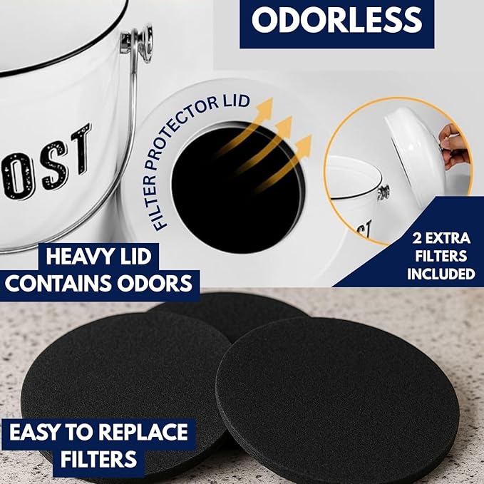 Granrosi Countertop Compost Bin Kitchen - 1.3 Gal Indoor Compost Bucket with Lid for Kitchen; Farmhouse Rust Proof & Odorless Composter Bin for Countertop; 3 Charcoal Filters