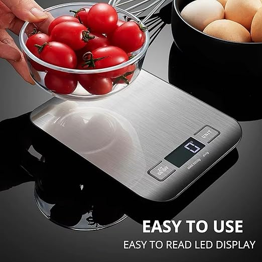 Food Scale For Kitchen - Stainless Steel Kitchen Scale, 100% waterproof, Batteries Included, Weighs Up to 22 lb/10kg, Digital Scale, Food Scale With Nutritional Calculator, Baking Scale, Cooking Scale