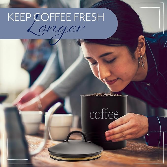 AuldHome Design Enamelware Black Coffee Canister; Modern Farmhouse Style Coffee Storage for Kitchen
