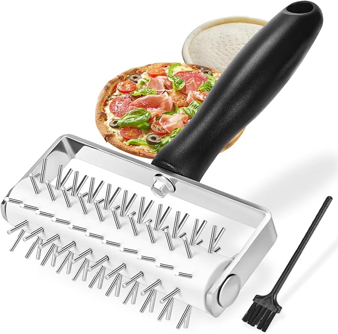 Pizza Dough Docker, Premium Dough Roller with Stainless Steel Spikes, Sturdy Pizza Docking Tool that Prevents Dough from Blistering, Time-Saver for Making Pizza Cookie Pie Pastry