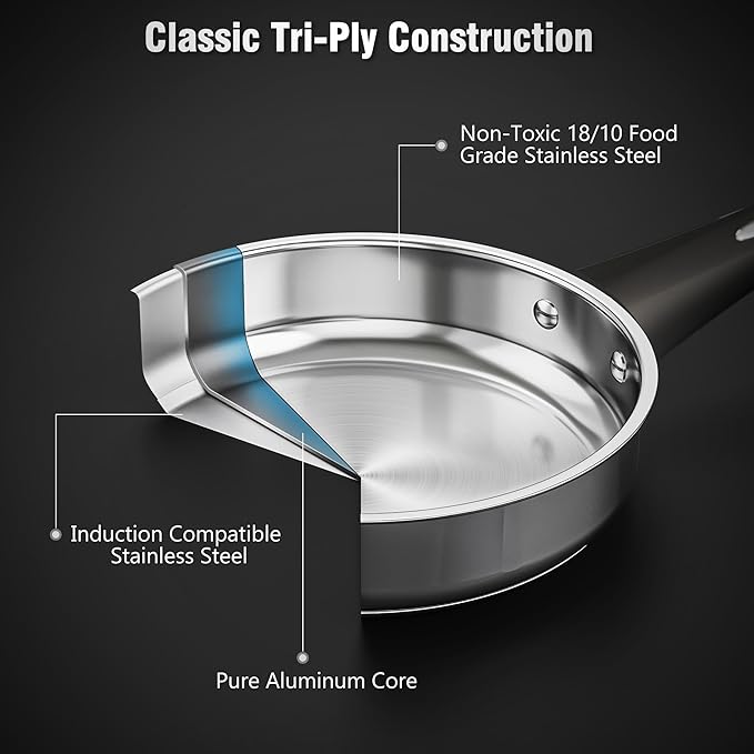 Stainless Steel Cookware Set, 14-Piece Pots and Pans Set, Kitchen Cooking Pan Set with Stay-Cool Handle, Non Toxic, Dishwasher Safe, Compatible with All Stovetops - Gas, Electric, Induction