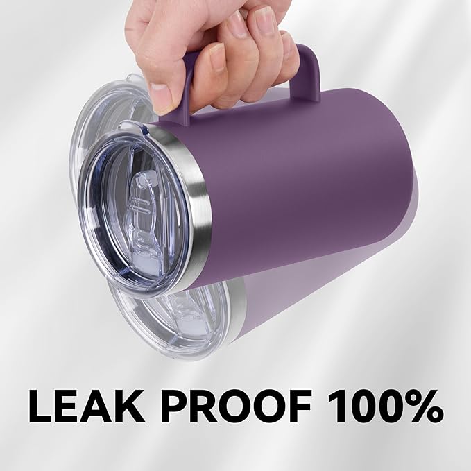 DOMICARE 24oz Mug with Handle and Lid, Stainless Steel Coffee Mug, Reusable Insulated Cup, Travel Mug with Handle, Double Wall Vacuum Coffee Tumbler for Men and Women, Dark Purple, Pack 1