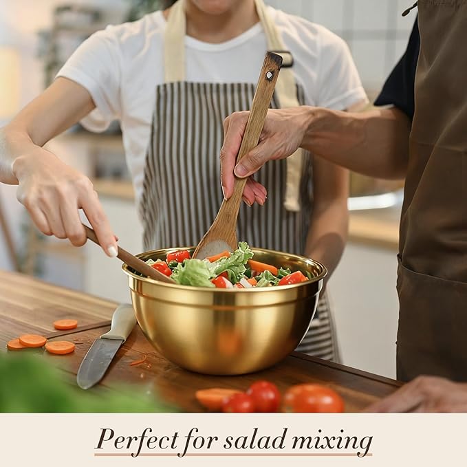 LemonRoad 8 Pcs Gold Kitchen Accessories Set Includes 1.5/2/2.8/3.6 Qt Gold Mixing Bowls with Airtight Lids, 1 Set Stainless Steel Measuring Cups, Grater Slicer with Handle, Egg Beater, Egg Separator