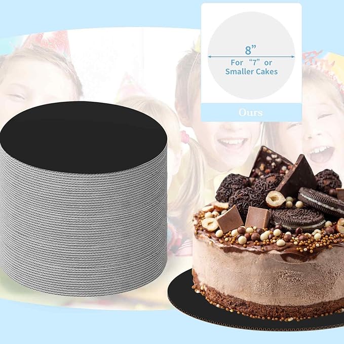 JCD 8" Black Cakeboard Round,Disposable Cake Circle Base Boards Cake Cardboard Pizza Plate Platter 8 inch,Pack of 40-Thinner But Stronger(Black, 8inch/40Pcs)