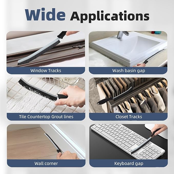 Hard Bristle Crevice Cleaning Brush - Cleaning Supplies - Grout Cleaning Brushes for Household Use - Crevice Cleaning Tool for Bathroom, Home and Kitchen (5, Black)