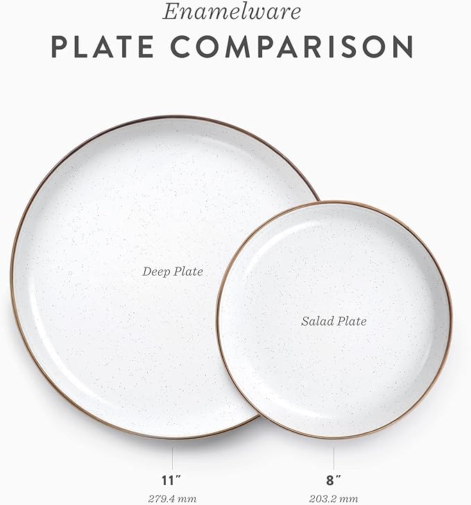 Barebones Enamel Deep Plate - Set of 2 Dinner Plates - Hand-Finished Baked Stainless Steel Trim Plate Set - Camping Kitchen and Dish Set (Slate Gray)