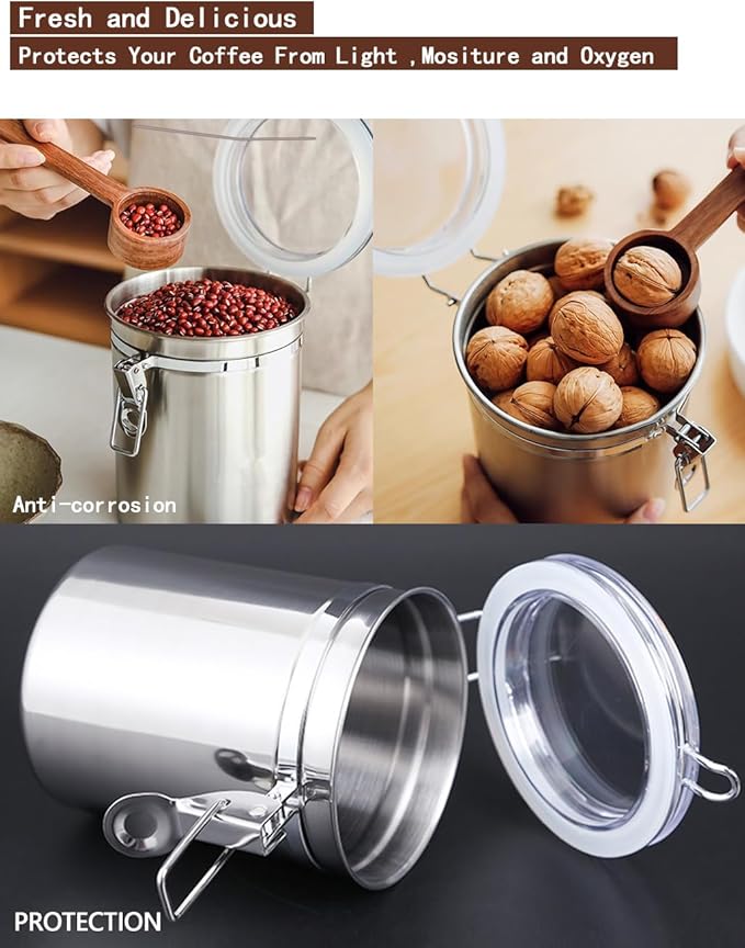 Stainless Steel Food Container with Clear Lids Airtight Storage Container Stackable Small Canisters Kitchen Pantry Storage for Cereal, Snacks, Candy, Herbs, Spices, Sugar, Tea (Silver)