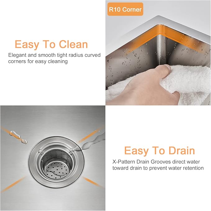 ROVATE 19.6 inch Kitchen or Bar Sink 304 Stainless Steel Undermount Single Bowl, Handmade Small Wet Bar Sink