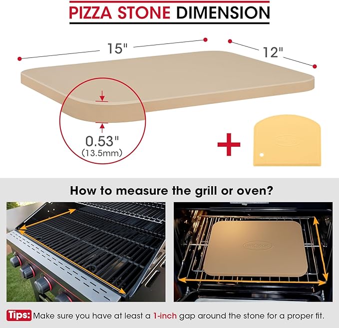 Unicook 15 x 12 Inch Pizza Stone for Oven and Grill, Cordierite Rectangular Baking Stone, Thermal Shock Resistant, Ideal for Baking Crispy Pizzas, Bread and Cookies
