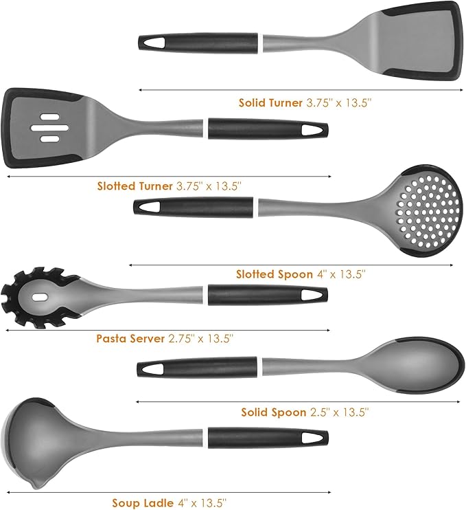 Kitchen Cooking Utensils Set, Non-Stick Spatula Set with Rotating Stand, 6 PCS Silicone Utensils Set for Cooking, 400°F Heat Resistant, Kitchen Gadgets with Nylon Handle & Stable Holder, Dark Grey