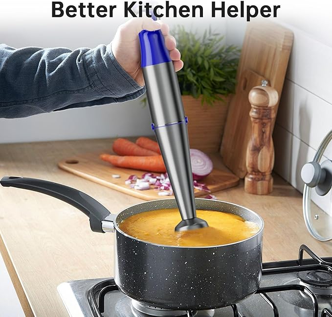 Immersion Blender Handheld Corded Hand Blenders Set 1100W, Trigger Variable Speed 5 in 1 Stick Emulsifier with Chopper, Whisk and Frother for Soup, Baby Food and Smoothies, Royal Blue