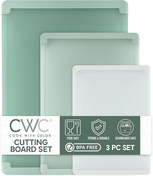 COOK WITH COLOR Extra Large Cutting Board Set, Jumbo-Sized Boards with Rubber Border for Enhanced Cooking Experience, 3-Piece, Sage