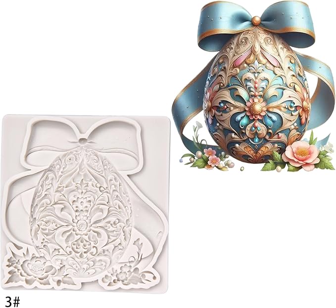 (Three-piece) Floral Easter Egg, Rabbit, Bowknot Fresh Flower Easter Egg, DIY Silicone Mold, Cake Chocolate Mold Wedding Cakeoration Tool Marshmallow Cake Mold