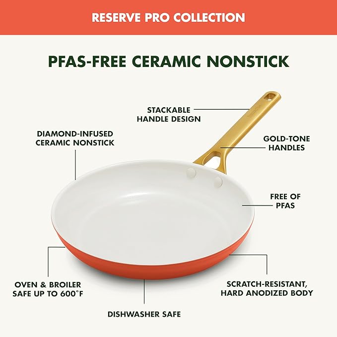 GreenPan Nonstick Reserve Pro 10 Piece Cookware Set, NSF Certified Ceramic, Hard Anodized PFAS-Free Pots & Pans Set with Lids, Stainless Steel Handles, Oven & Dishwasher Safe, Harvest Orange