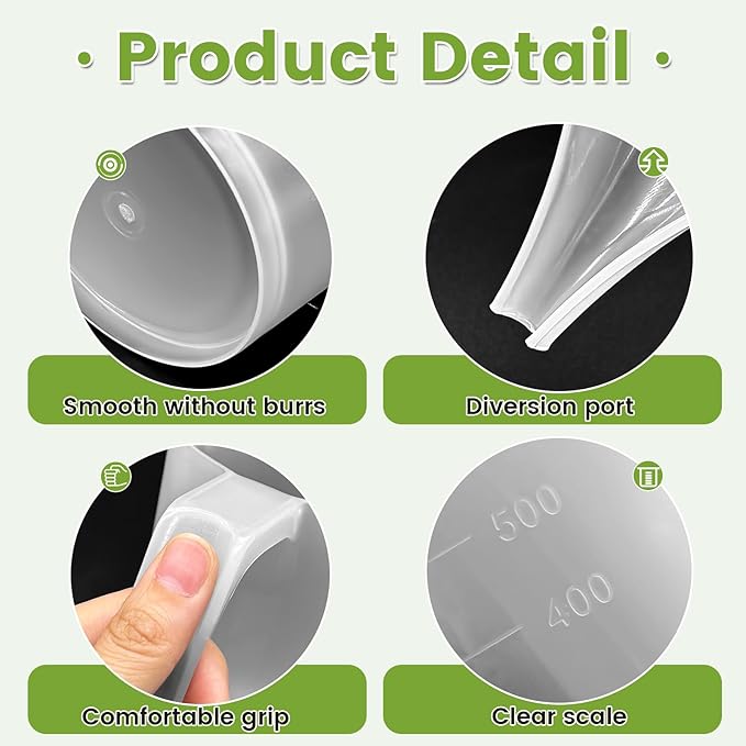 4 Pack Plastic Funnel Pitcher,Measuring Cup with Long Spout,Large Capacity Easy Pour Cup,Perfect for Bakeware Mold,Oils,Watering Plants(1000ml)