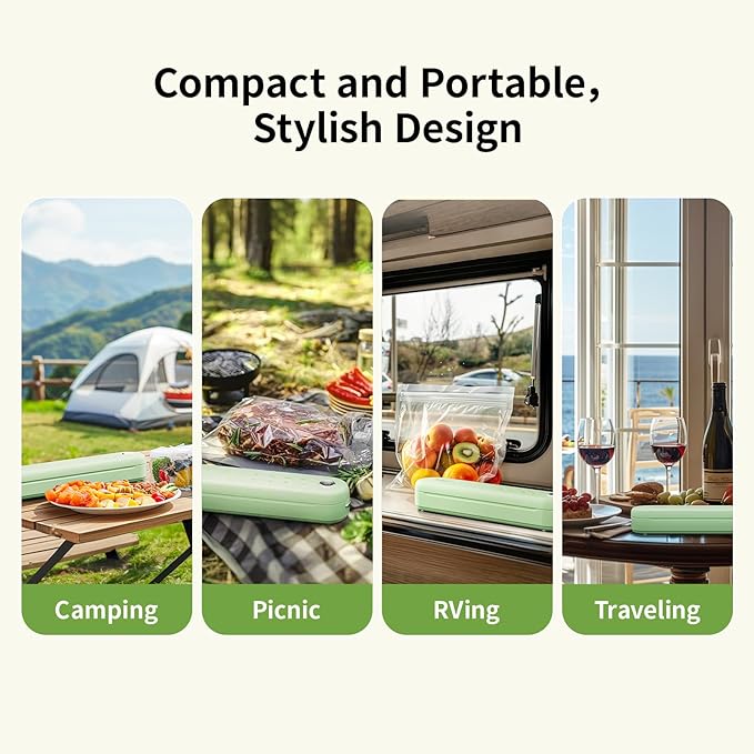 TOKIT Food Saver Vacuum Sealer Machine, 5-in-1 One-Touch Automatic with Dry, Moist, Manual Modes and External Vacuum System, Compact Small Design with 5 Vacuum Bags for Kitchen, Picnic, Travel, Green