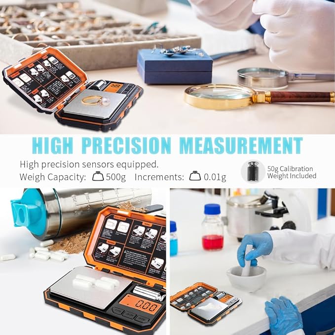 Fuzion Digital Pocket Scale, 500g x 0.01g Gram Scale, Mini Scale 6 Units Jewelry Scale with LCD Display, Tare Function for Food, Jewelry, Coin, Coffee