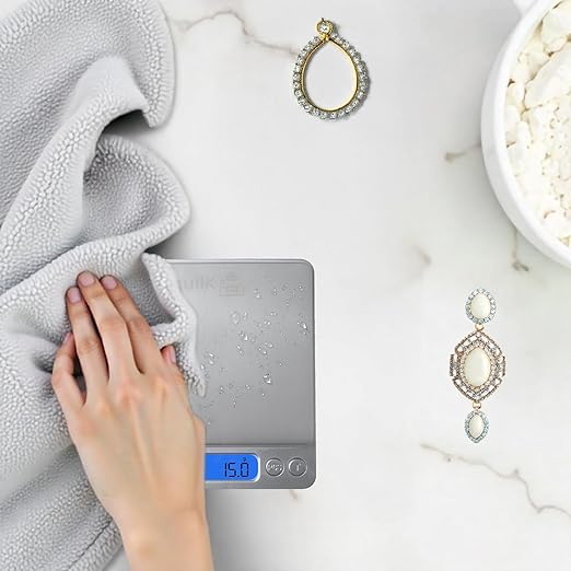 Digital Food Scale for Kitchen with Gram and Ounce – Smart Kitchen Scale for Food Products, Baking, Sourdough Bread Making, Cooking, Weight Loss, Jewelry & Packages (0.1g/3kg)