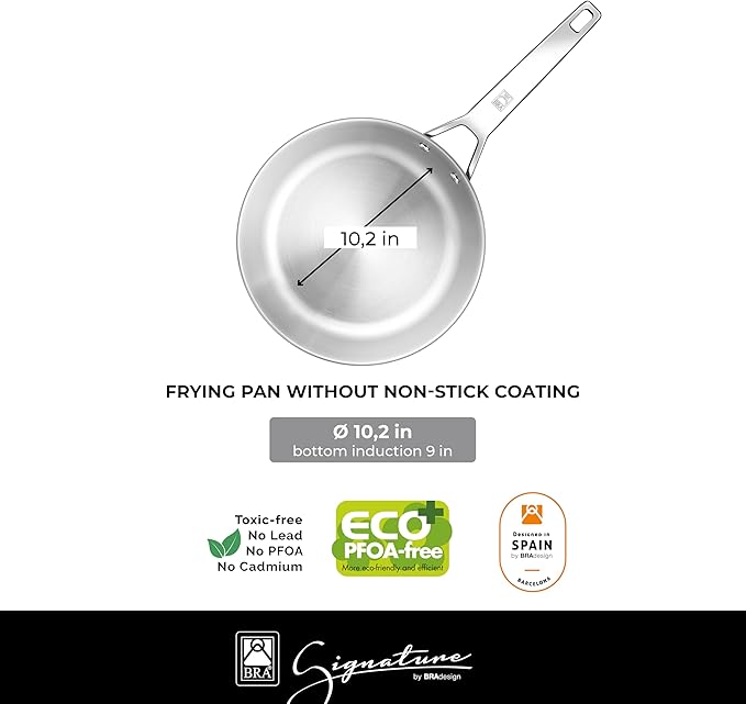 BRA COOKWARE Signature 10 Piece Cookware Set | Stainless Steel Professional Kitchenware Set | 2 Pots, 1 Sauté Pan, 2 Frying Pans, 1 Saucepan, 4 Lids | All Stovetop Compatible | PFOA Free