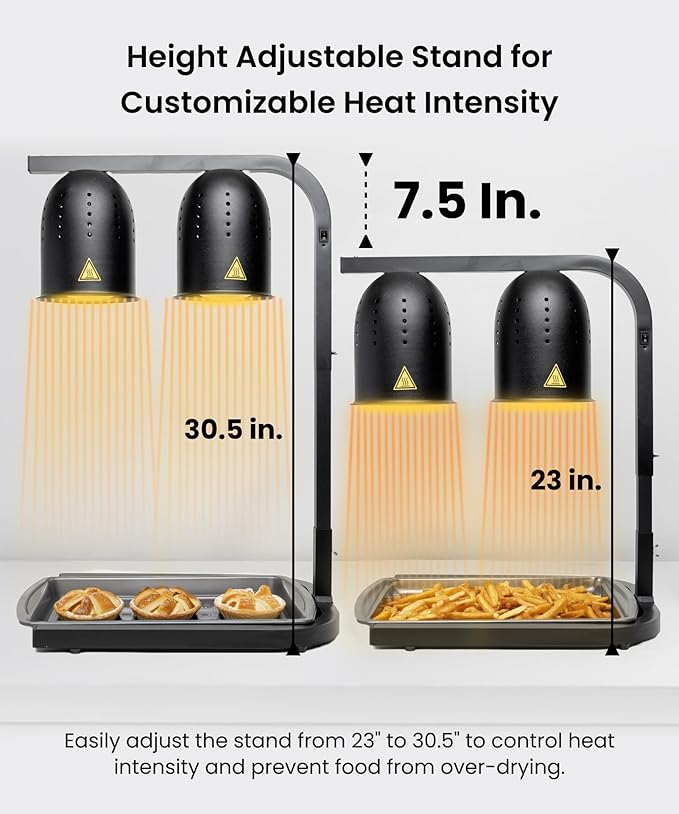SYBO DL2112 Commercial Grade Food Heat Lamp, Portable Electric Food Warmer, 2-Bulb 500W with Free-Standing, Black