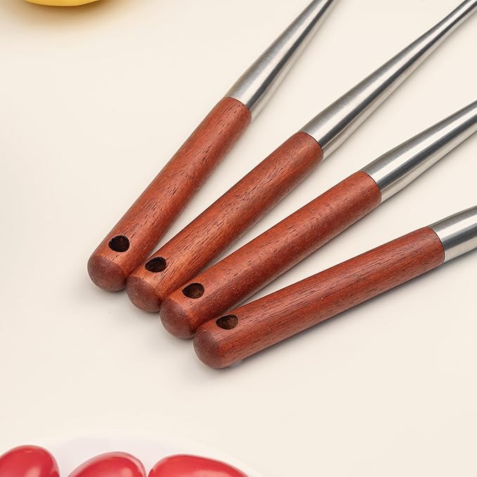 FJNATINH Silicone Spatula and Ladle Set - Stainless Steel Non Stick Heat-Resistant Kitchen Utensils BPA Free Cooking Utensils Cookware Wooden Handle, Pack of 2