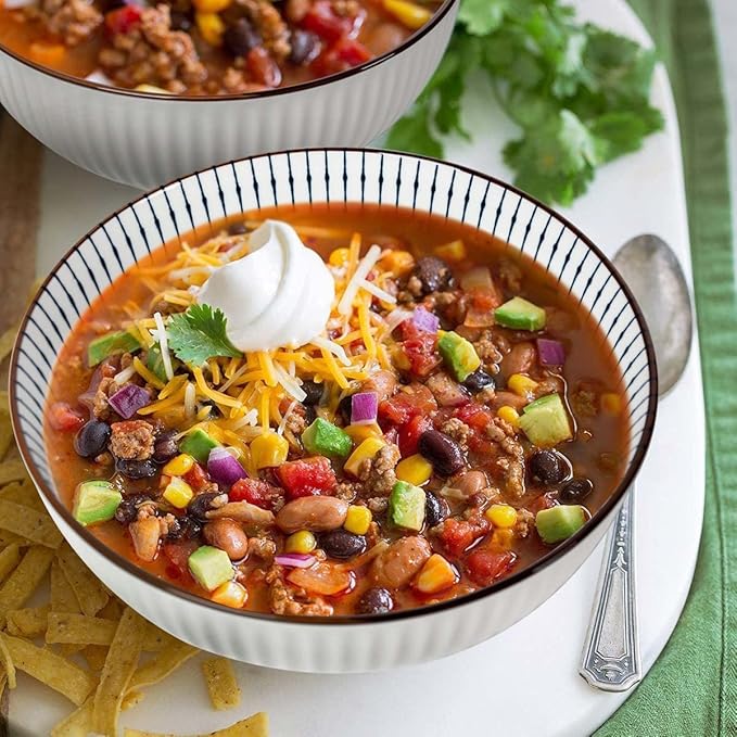 Houlu 60 oz Pho Bowls, Large Soup Bowl, Japanese Ramen Bowl Set, 8 inches Big Porcelain Bowls Set of 3, Striped Pattern