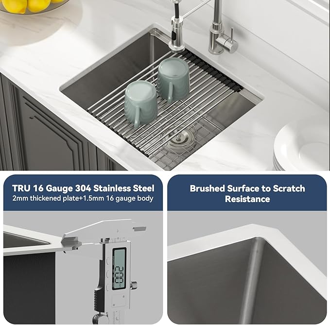 Lordear 21 Undermount Kitchen Sink -21x19 Inch Undermount Bar Sink Stainless Steel 16 Gauge Ledge Workstation Handmade RV Camper Mobile Home Kitchen Sink Basin with Full Cover Cutting Board