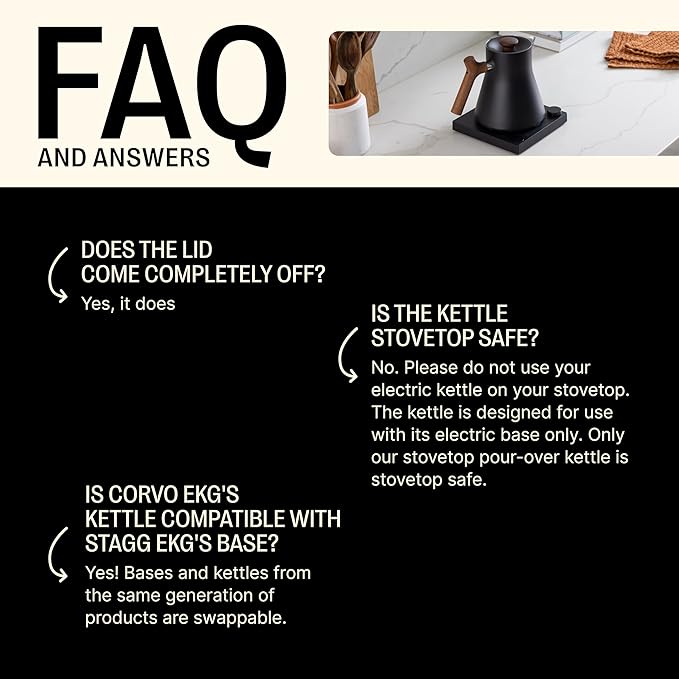 Fellow Corvo EKG Electric Tea Kettle - Electric Pour Over Coffee and Tea Pot-Quick Heating Electric Kettles-Temperature Control & Built-In Brew Timer-Matte Black with Walnut Handle-0.9 Liter