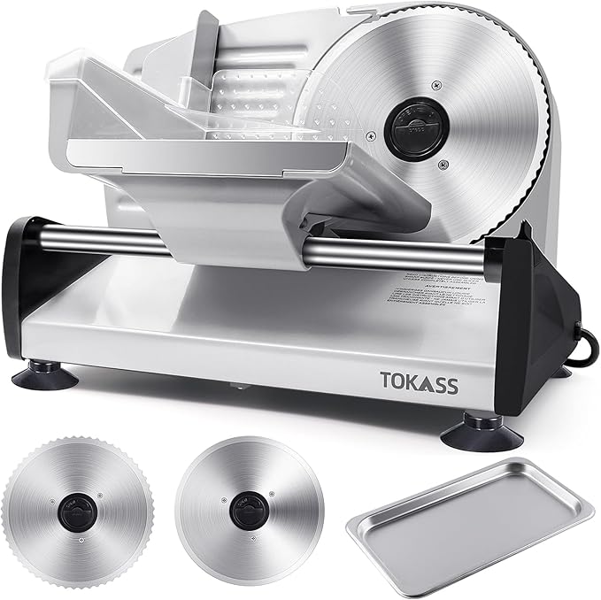 Meat Slicer, 200W Electric Deli Food Slicer with 2 Removable 7.5'' Stainless Steel Blades and Tray, Adjustable Thickness for home use,Child Lock Protection,Easy to Clean,Cuts Meat, Bread and Cheese