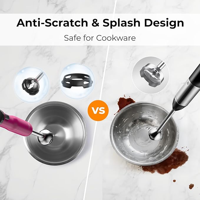 Rosewill 6-in-1 Multi-Speed Cordless Rechargeable Immersion Hand Blender, Heavy Duty Motor - Stick Blender, Beaker, Whisk, Chopper, Dual Beater, Milk Frother - For Smoothies, Baby Food, Soup (Rose)