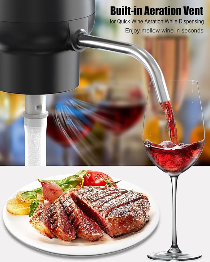 Electric Wine Pourer, DERGUAM Rechargeable Wine Aerator with 2 Wine Stoppers, Portable One-Button Automatic Wine Aerator with Wine Foil Cutter, Wine Aerator Pourer Wine Decanter for Christmas Gifts