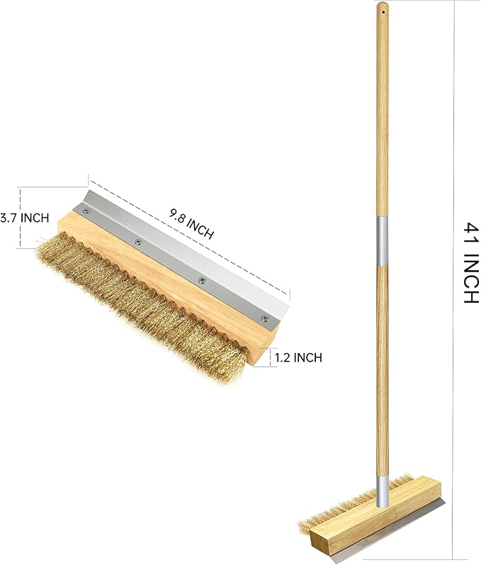 Pizza Oven Brush 41-Inch Long Wood Handle Brass Bristles with Steel Scraper, Outdoor Pizza Oven Accessories