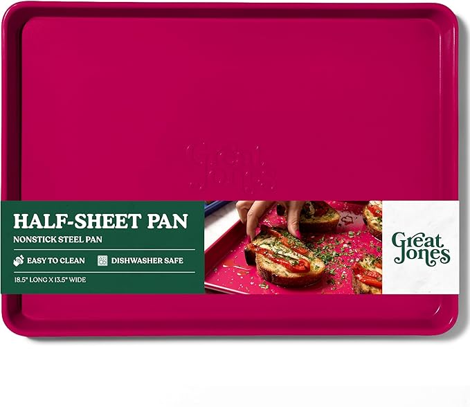 Great Jones Holy Sheet Pan (Raspberry) | Nonstick, Half-Sheet Pan | Aluminized Steel, 18.5" x 13.5" | For Baking, Roasting, & Broiling | Premium Bakeware with Even Heat Distribution | Dishwasher-Safe
