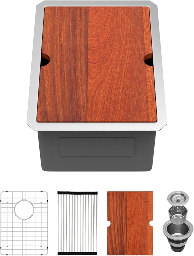 Undermount Bar Sink 14x19 Inch Kitchen Sink Single Bowl Workstation 16 Gauge Stainless Steel Small Bar Sinks with Practical Accessories