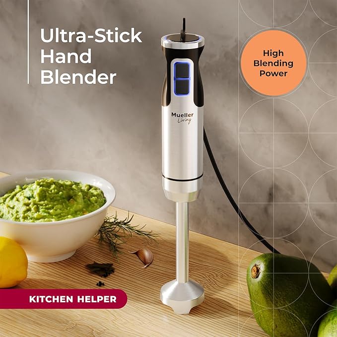 Mueller Immersion Blender Handheld - 8 Speed Stainless Steel Electric Hand Blender, Emulsion Blender Stick Kitchen Gadget with Turbo Mode