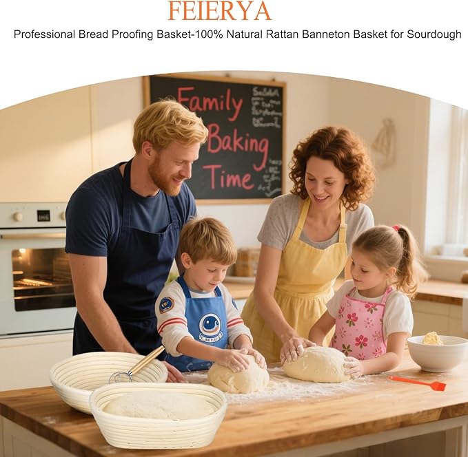9 & 10 Inch Banneton Bread Proofing Basket Set with Liners,Dough Scraper,Bread Lame & Danish Whisk - Oval and Round Sourdough Baking Kit for Professional & Home Use